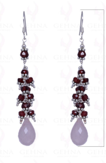 Rose Quartz & Red Garnet Gemstone Earrings Made In .925 Sterling Silver ES-1327