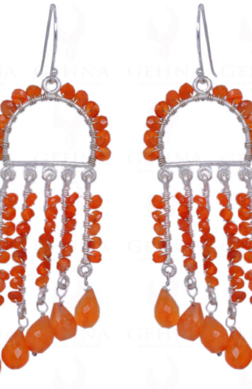 Carnelian Gemstone Faceted Bead & Drop Earrings Made In .925 Solid Silver ES-1328