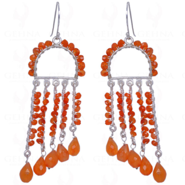 Carnelian Gemstone Faceted Bead & Drop Earrings Made In .925 Solid Silver ES-1328