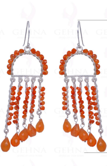 Carnelian Gemstone Faceted Bead & Drop Earrings Made In .925 Solid Silver ES-1328