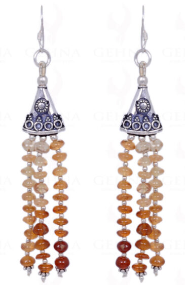 Hessonite Garnet Gemstone Cabochon Bead Earrings In .925 Solid Silver ES-1331