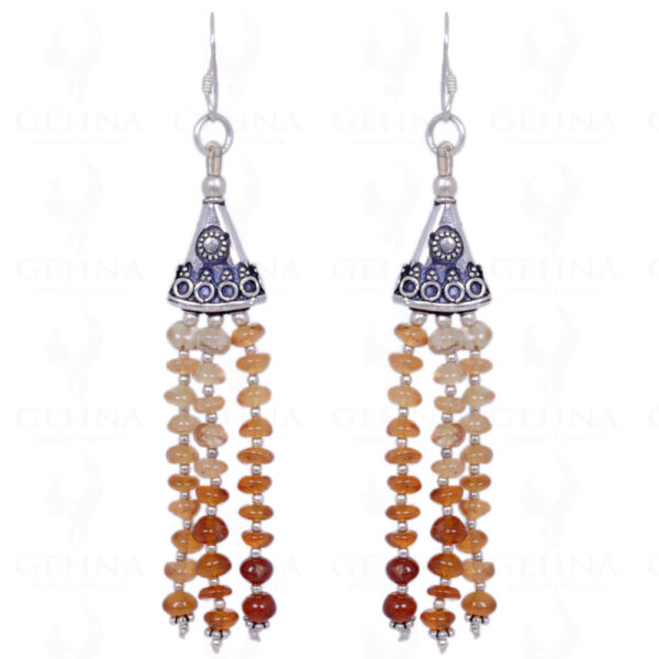 Hessonite Garnet Gemstone Cabochon Bead Earrings In .925 Solid Silver ES-1331