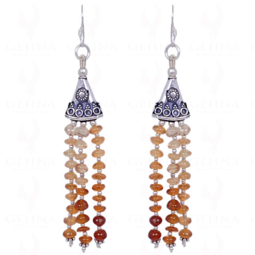 Hessonite Garnet Gemstone Cabochon Bead Earrings In .925 Solid Silver ES-1331