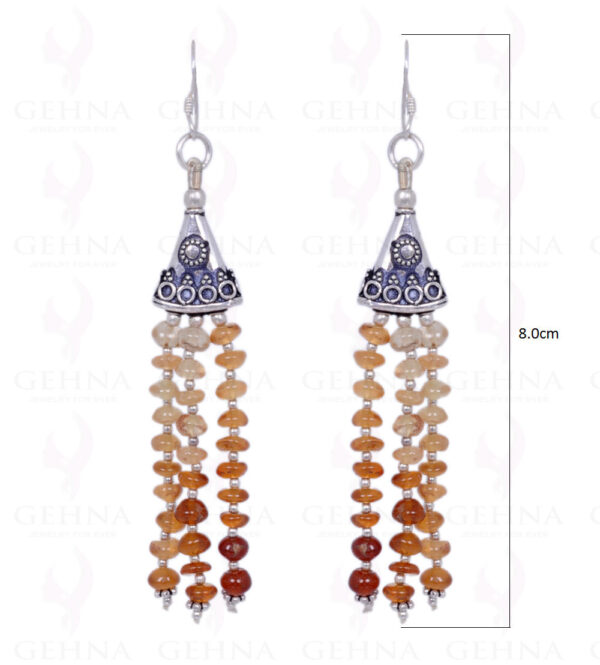 Hessonite Garnet Gemstone Cabochon Bead Earrings In .925 Solid Silver ES-1331