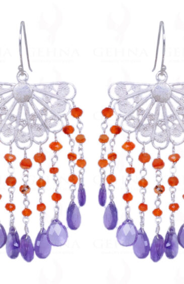 Carnelian & Amethyst Gemstone Earrings Made In .925 Sterling Silver ES-1332