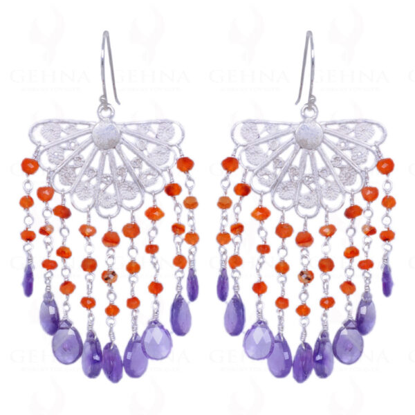 Carnelian & Amethyst Gemstone Earrings Made In .925 Sterling Silver ES-1332