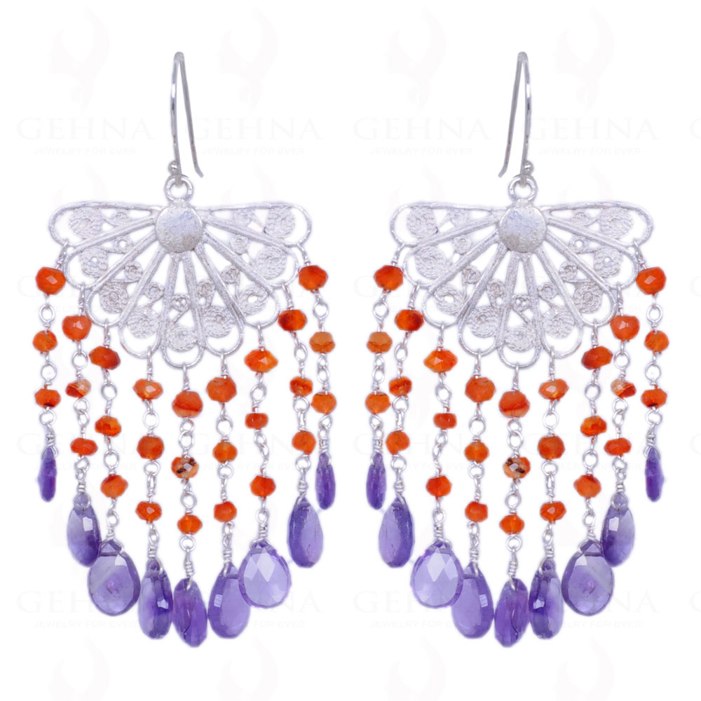 Carnelian & Amethyst Gemstone Earrings Made In .925 Sterling Silver ES-1332