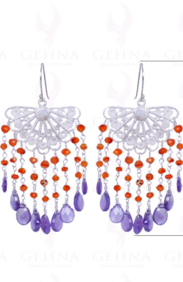 Carnelian & Amethyst Gemstone Earrings Made In .925 Sterling Silver ES-1332