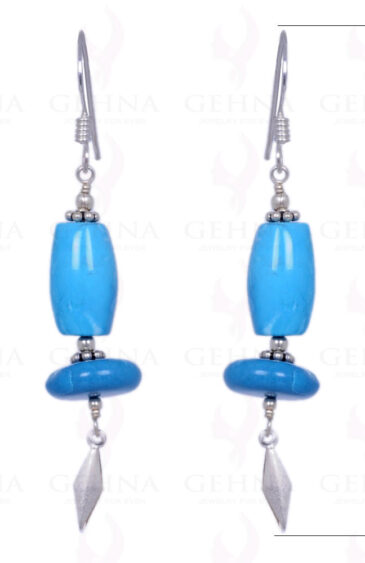 Turquoise Gemstone Cabochon Bead Earrings Made In .925 Solid Silver ES-1333