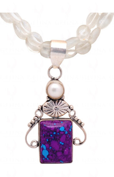 Rock-Crystal Gemstone Oval Bead With Purple Turquoise Studded Pendant NS-1333