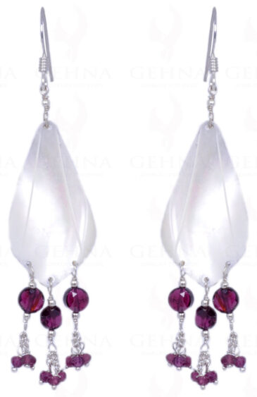 Mother Of Pearl & Red Garnet Gemstone Earrings In .925 Sterling Silver ES-1335