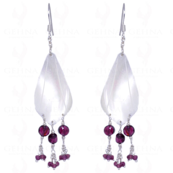 Mother Of Pearl & Red Garnet Gemstone Earrings In .925 Sterling Silver ES-1335