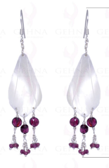 Mother Of Pearl & Red Garnet Gemstone Earrings In .925 Sterling Silver ES-1335