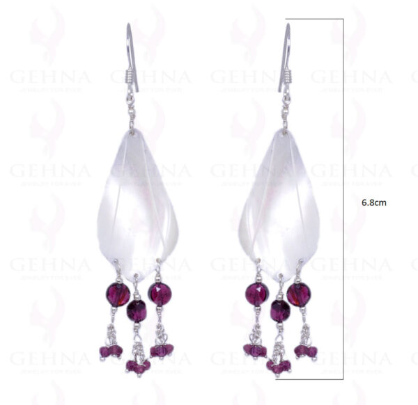 Mother Of Pearl & Red Garnet Gemstone Earrings In .925 Sterling Silver ES-1335