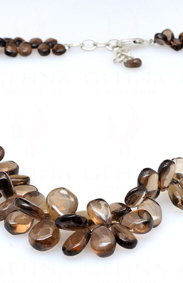 Smoky Quartz Gemstone Almond Shaped Bead Strand Necklace NS-1335