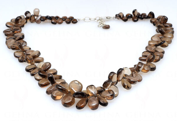 Smoky Quartz Gemstone Almond Shaped Bead Strand Necklace NS-1335