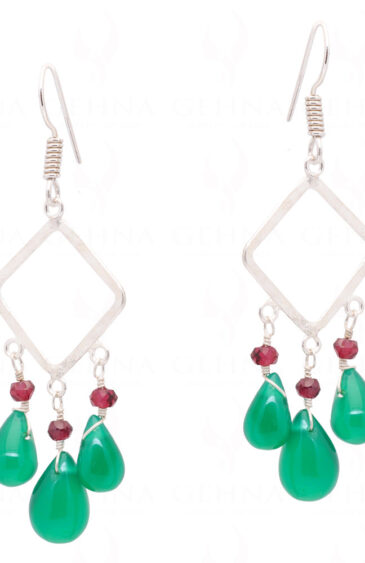 Green Jade & Red Garnet Gemstone Earrings Made In .925 Sterling Silver ES-1336