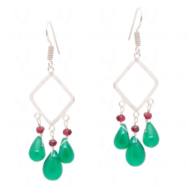 Green Jade & Red Garnet Gemstone Earrings Made In .925 Sterling Silver ES-1336