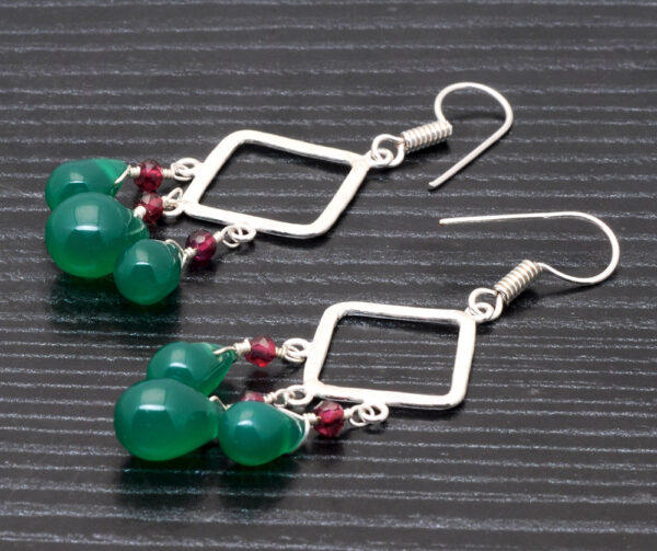 Green Jade & Red Garnet Gemstone Earrings Made In .925 Sterling Silver ES-1336