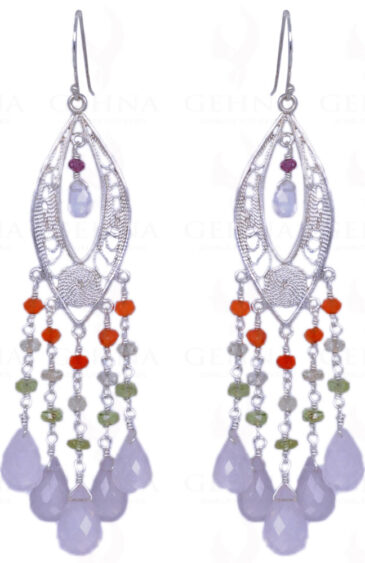 Garnet, Carnelian, Peridot & Rose Quartz Gemstone Earrings In .925 Silver ES-1337