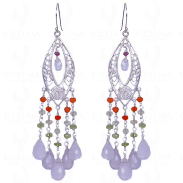 Garnet, Carnelian, Peridot & Rose Quartz Gemstone Earrings In .925 Silver ES-1337