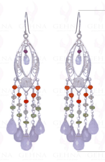 Garnet, Carnelian, Peridot & Rose Quartz Gemstone Earrings In .925 Silver ES-1337