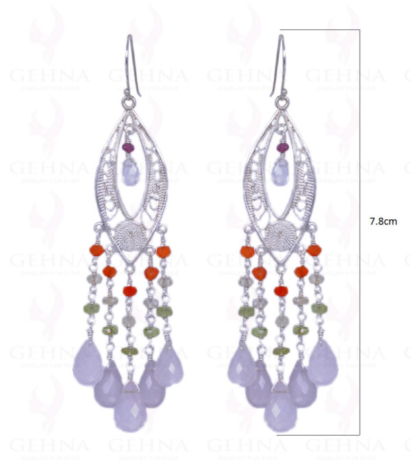 Garnet, Carnelian, Peridot & Rose Quartz Gemstone Earrings In .925 Silver ES-1337