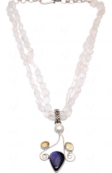 Rock-Crystal Bead With Citrine & Sun Sitara Studded Silver Pendant NS-1337