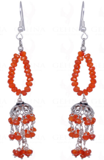 Carnelian Gemstone Round Faceted Bead Earrings Made In .925 Solid Silver ES-1339