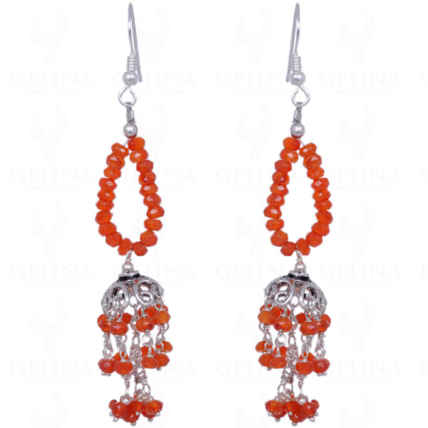 Carnelian Gemstone Round Faceted Bead Earrings Made In .925 Solid Silver ES-1339