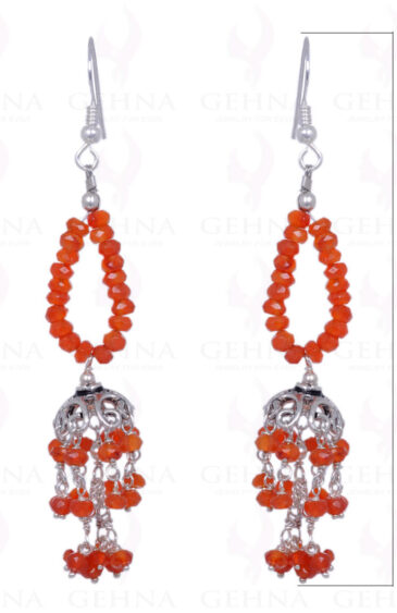 Carnelian Gemstone Round Faceted Bead Earrings Made In .925 Solid Silver ES-1339