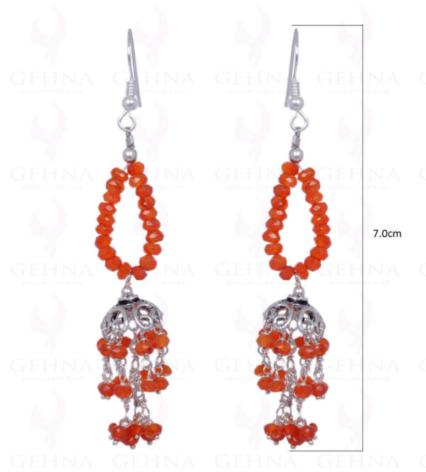 Carnelian Gemstone Round Faceted Bead Earrings Made In .925 Solid Silver ES-1339