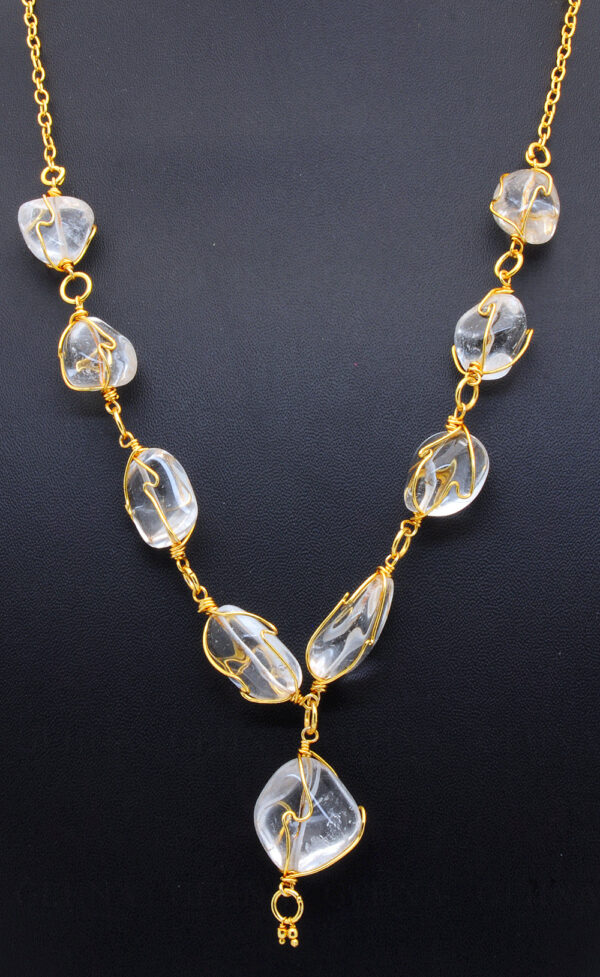 Rock-Crystal Quartz Gemstone Uneven Shaped Bead Necklace & Earrings  NS-1339