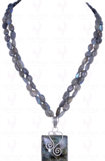 Labradorite Gemstone Bead Necklace With Labradorite Studded Pendant NS-1340
