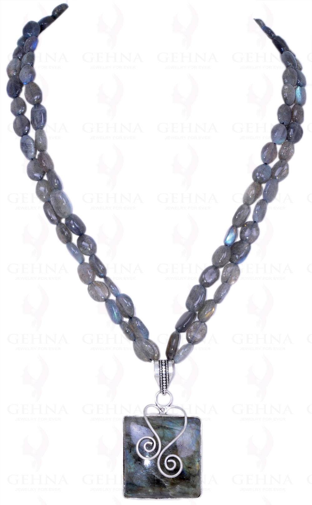 Labradorite Gemstone Bead Necklace With Labradorite Studded Pendant NS-1340
