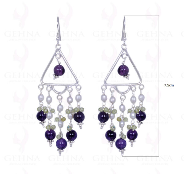 Pearl, Peridot & Amethyst Gemstone Bead Earrings In .925 Sterling Silver ES-1340