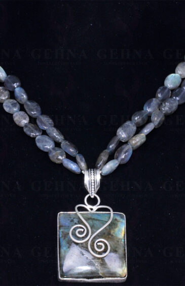 Labradorite Gemstone Bead Necklace With Labradorite Studded Pendant NS-1340