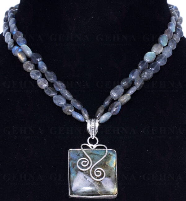 Labradorite Gemstone Bead Necklace With Labradorite Studded Pendant NS-1340