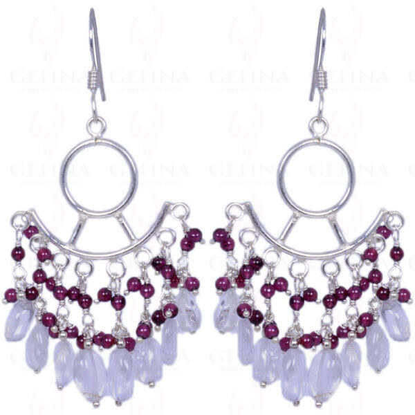 Red Garnet & Rose Quartz Gemstone Earrings Made With .925 Sterling Silver ES-1341