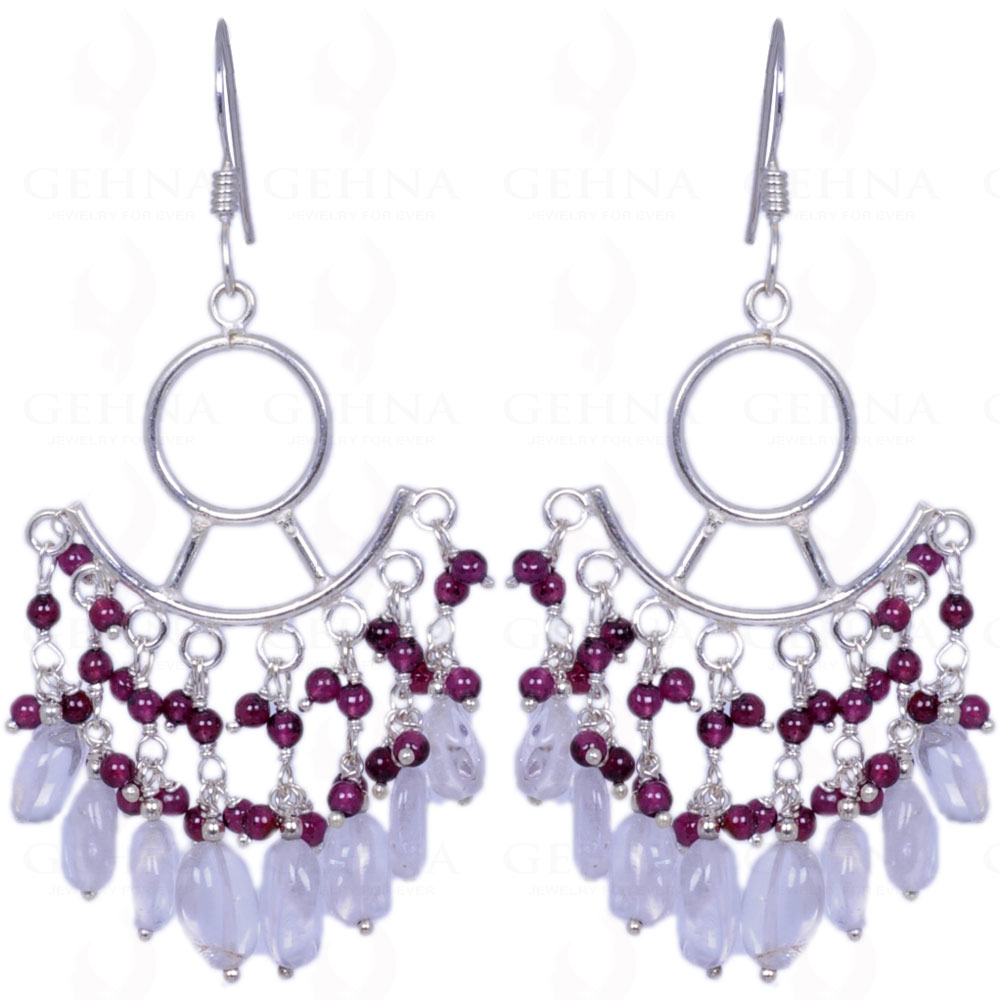 Red Garnet & Rose Quartz Gemstone Earrings Made With .925 Sterling Silver ES-1341