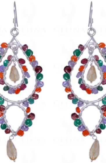 Citrine, Onyx, Red Garnet, Carnelian & Amethyst Gemstone Earrings ES-1342