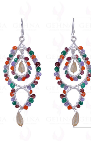 Citrine, Onyx, Red Garnet, Carnelian & Amethyst Gemstone Earrings ES-1342