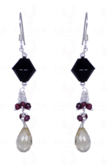 Black Spinel, Red Garnet & Lemon Topaz Gemstone Earrings In .925 Silver ES-1343