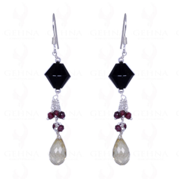 Black Spinel, Red Garnet & Lemon Topaz Gemstone Earrings In .925 Silver ES-1343