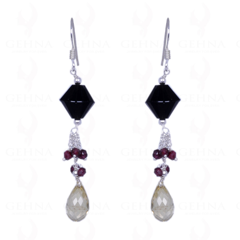 Black Spinel, Red Garnet & Lemon Topaz Gemstone Earrings In .925 Silver ES-1343