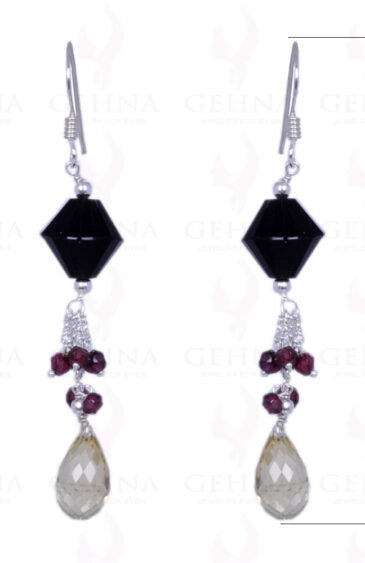 Black Spinel, Red Garnet & Lemon Topaz Gemstone Earrings In .925 Silver ES-1343