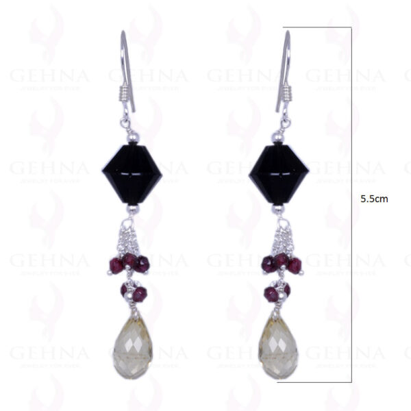 Black Spinel, Red Garnet & Lemon Topaz Gemstone Earrings In .925 Silver ES-1343