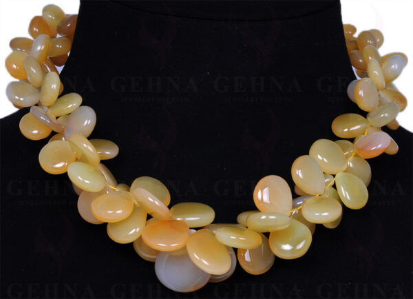 Yellow Chalcedony Gemstone Almond Shaped Bead Necklace NS-1343