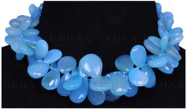 Blue Chalcedony Gemstone Almond Shaped Bead Necklace NS-1345