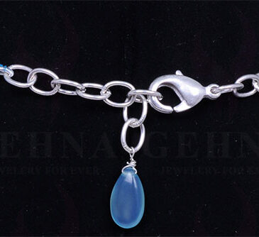 Blue Chalcedony Gemstone Almond Shaped Bead Necklace NS-1345
